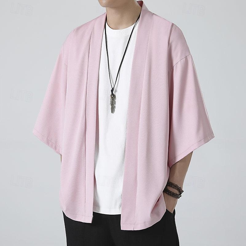 Per uomo Mantello / mantelle Giacca Kimono Esterno Giornaliero Crema solare Traspirante Primavera estate Liscio Di tendenza Informale Colletto Standard Nero Bianco Rosa Blu Grigio chiaro Giacca del 2025 a $17.99 –P10