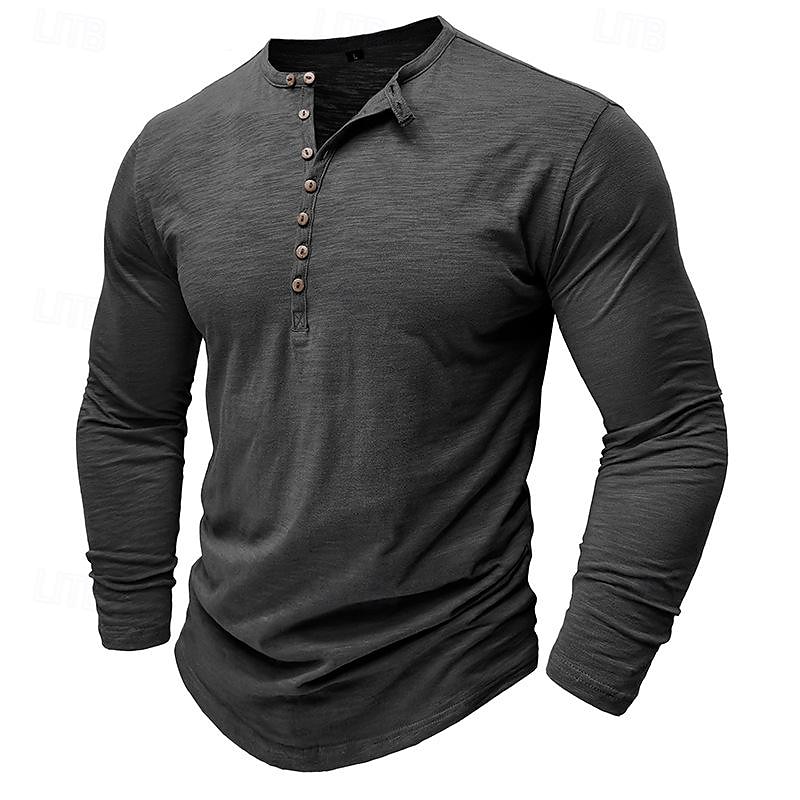 100% Cotton Men's Henley Shirt Tee Top Long Sleeve Shirt Long Sleeve Solid Color Fashion Daily Buttons Henley Outdoor Casual Summer Dark Brown Dark Grey Black Henley T-Shirt 2025 - $22.99 –P6