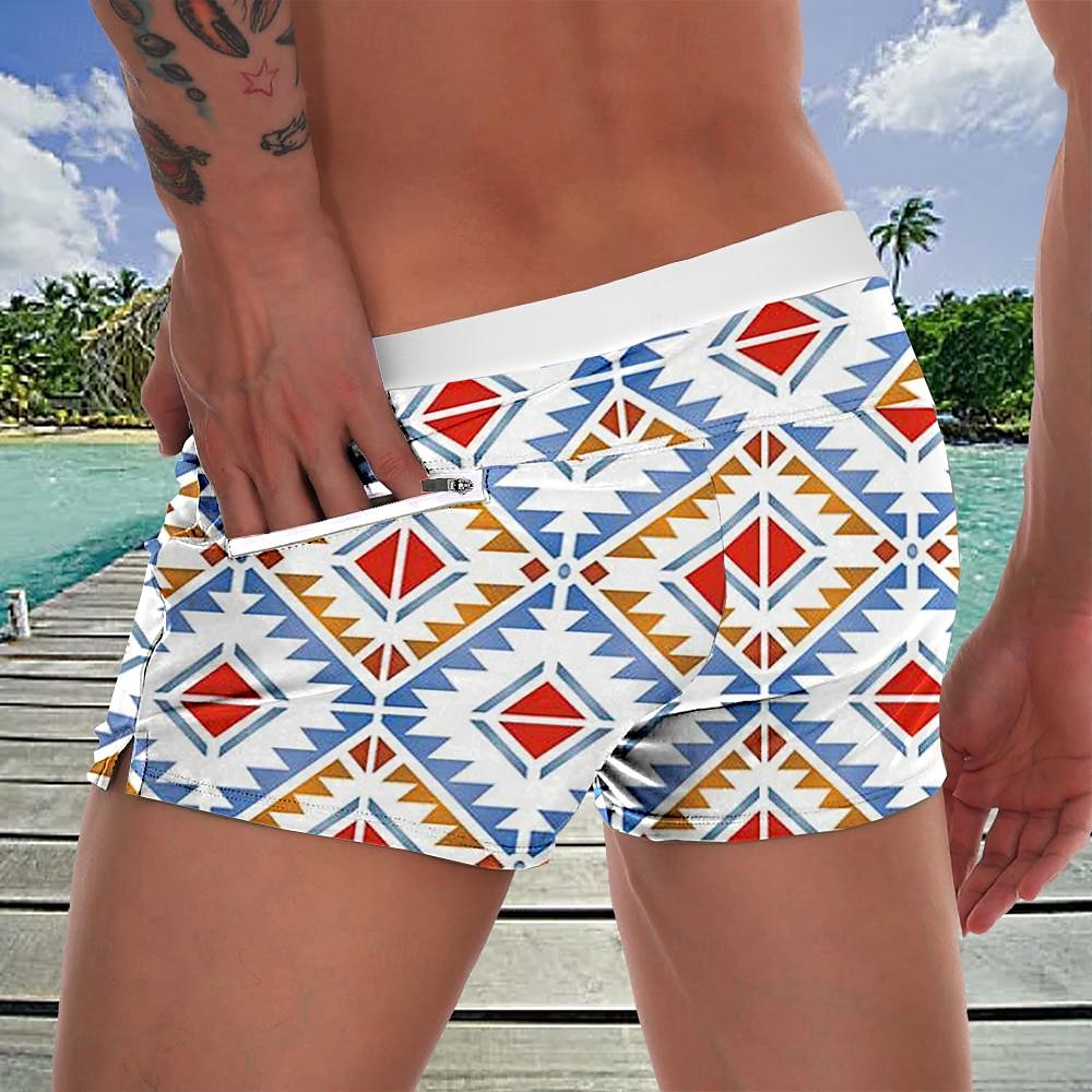 Herr Rutnät / Pläd Geometriska mönster Badshorts Boardshorts Boxershorts Medium Midja Mode Designer Surfing Helgdag Strand Ficka Snörning Elastisk midja Designer Kläder 2025 - $19.99 –P2
