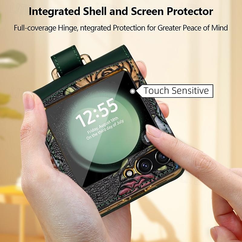 Phone Case For Samsung Galaxy Z Flip 5 Z Flip 4 Z Flip 3 Back Cover with Screen Protector with Wrist Strap Shockproof Retro PC PU Leather 2025 - $33.99 –P14
