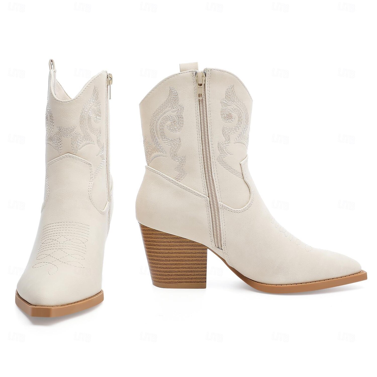 női csizma cowboy csizma cowgirl csizma hímzett lábszár közepéig hegyes orrú csizma retro vaskos sarkú rövid csizma fekete fehér barna 2025 - $59.99 –P5