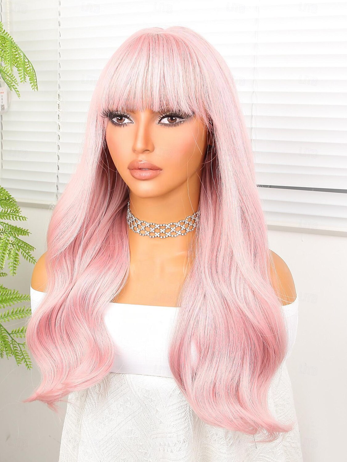Synthetic Wig Deep Wave Neat Bang Wig 22 inch Pink+Red Synthetic Hair 22 inch Women Pink 2025 - $23.99 –P4