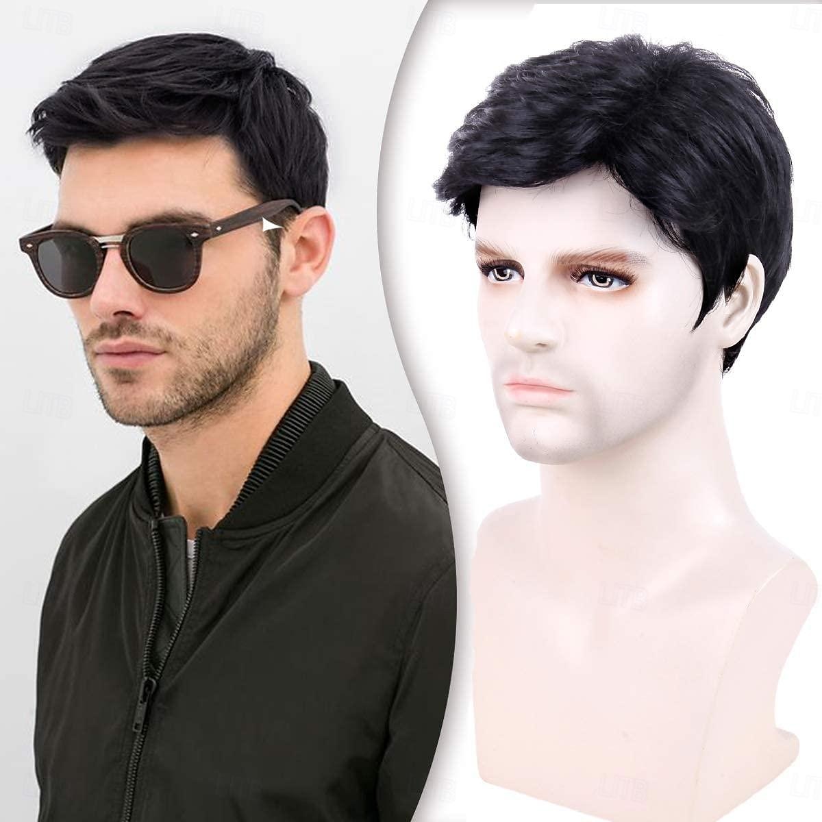 Perruque pour hommes cheveux courts, perruques de remplacement de cheveux pour hommes perruque noire pour hommes perruque complète de cheveux pour homme usage quotidien de 2025 ? $18.49 –P1