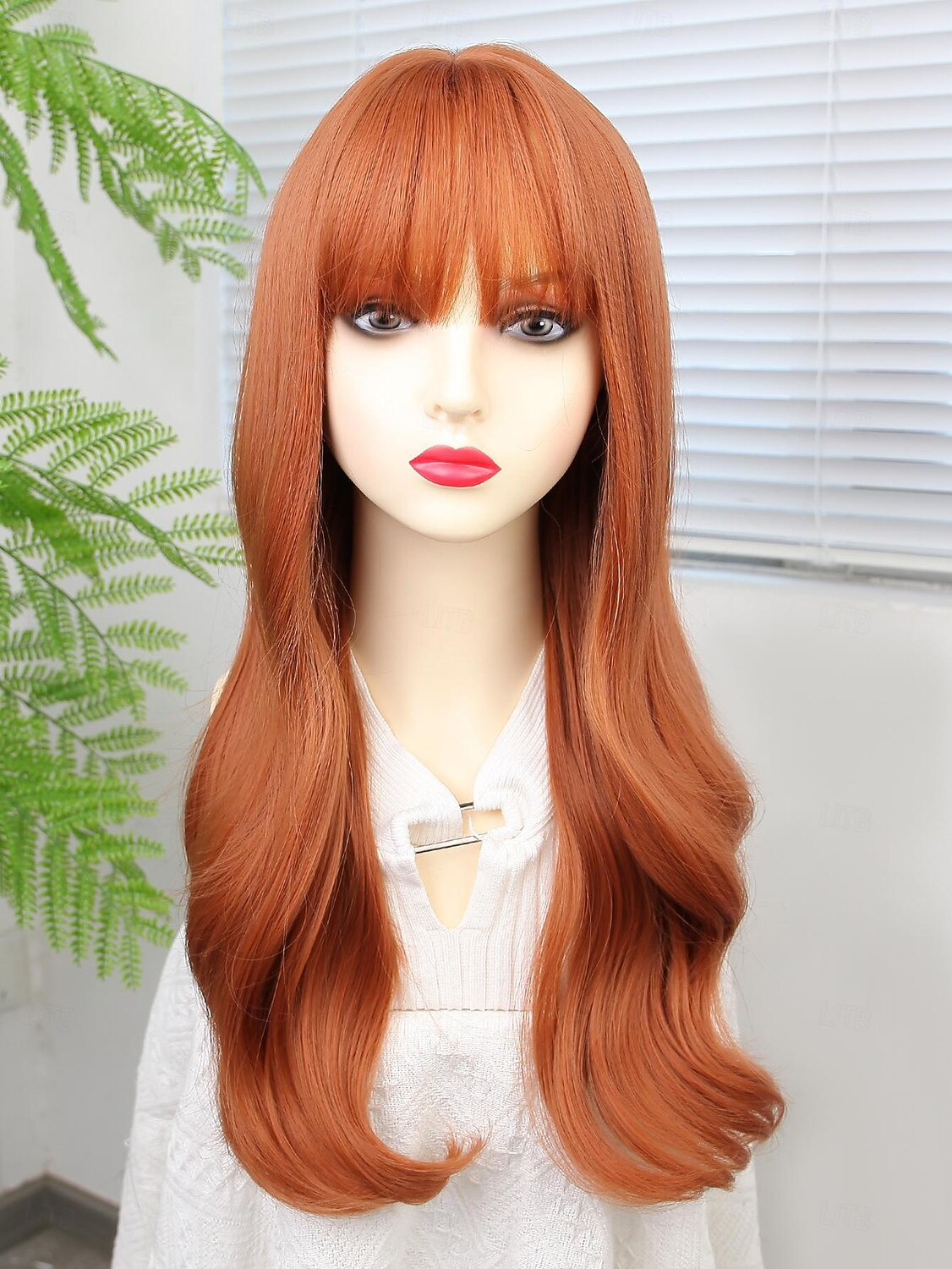 Perucas sintéticas Onda Profunda Franja Lisa Peruca 22 polegadas Ruivo Cabelo Sintético Mulheres Laranja de 2026 por $20.99 –P2