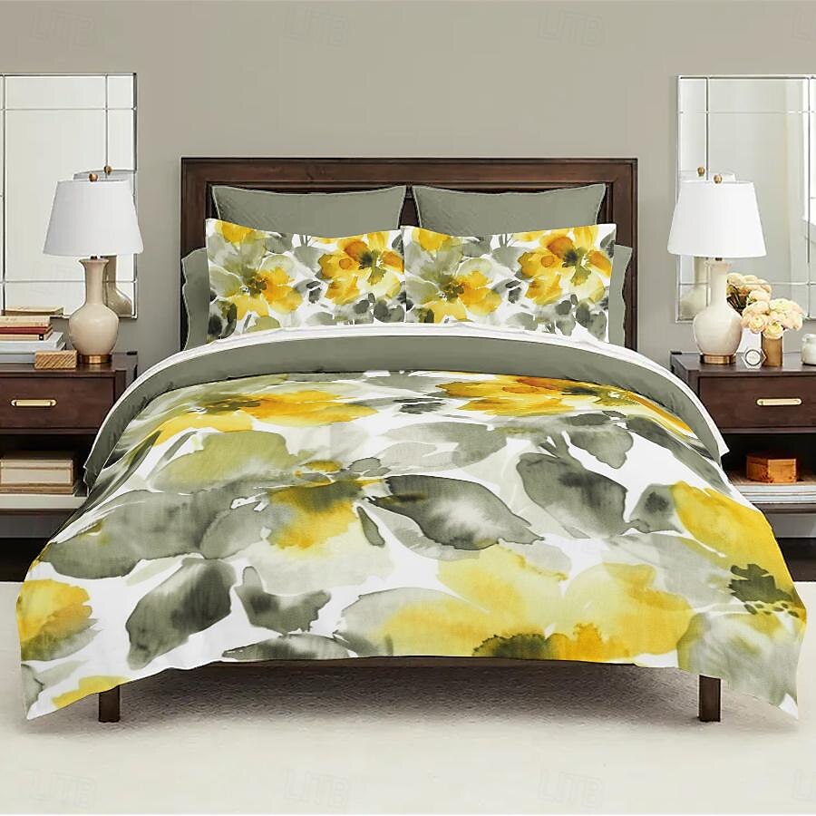Yellow Floral 3-Piece Duvet Set for Summer Soft Skin Friendly Long Lasting 1 Duvet Cover 2 Pillowcases 2025 - $30.99 –P7