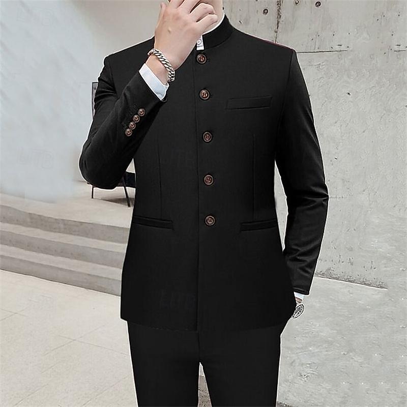 Voor heren Blazer liiketoiminta Cocktailparty Bruiloft Modieus Casual Lente & Herfst Polyester Effen nappi Zak Comfortabel Enkele rij knopen Blazer Zwart Wit Geel Rood 2026 - $75.99 –P4
