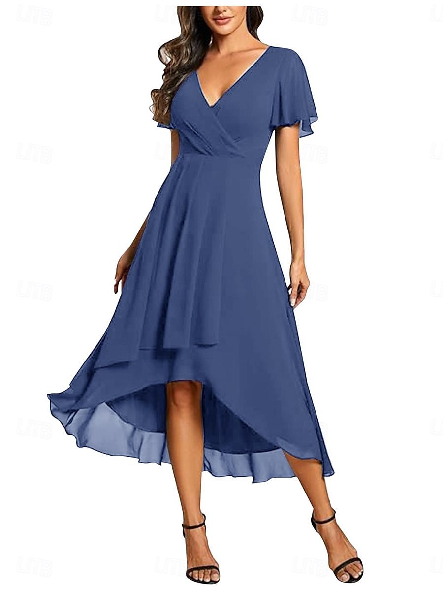 Per donna Abiti in chiffon Vestito maxi Chiffon Con balze Ufficio Cocktail party Elegante Da cerimonia A V Manica corta Nero Bianco Rosa Colore del 2025 a $50.99 -P8