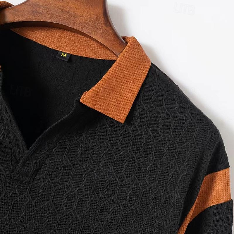 Voor heren Kabelgebreide polo Met Textuur liiketoiminta Actief Polo kraag Korte mouw Modieus Modern Effen Kleur Netstof Gebreid Zomer Lente Normale pasvorm Abrikoos Zwart Wit Licht Grijs 2026 - $21.99 –P4