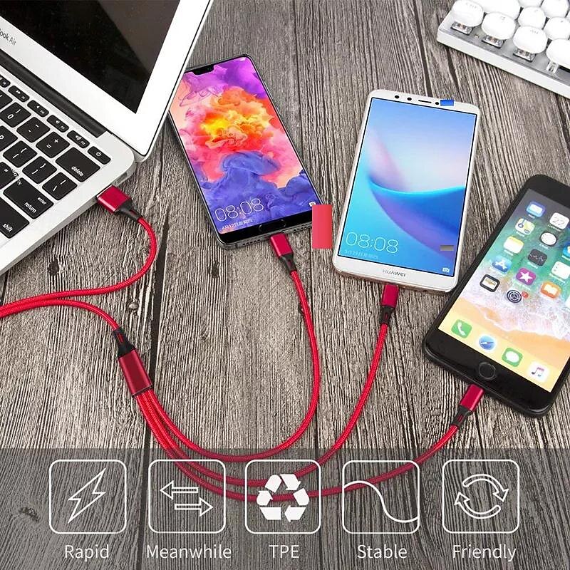 Multi Charging Cable USB A to Type C / Micro / IP 2.1 A Charging Cable Nylon Braided Durable 3 in 1 For Xiaomi Huawei iPhone Phone Accessory 2025 - $11.99 –P4