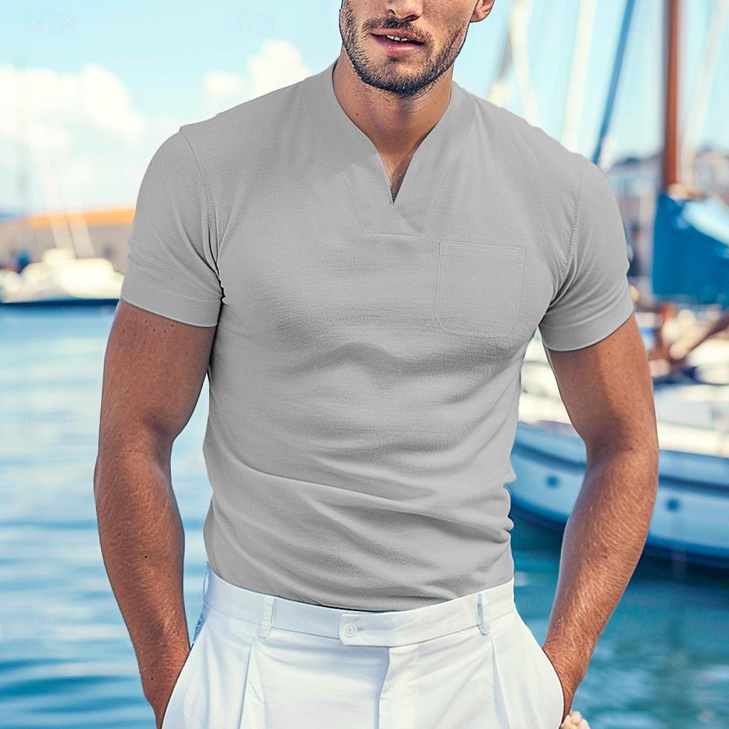 Herr T-shirt T-tröja Kortärmad V-hals Sommar Slät Mode Designer Grundläggande V-ringad Framficka Semester Utekväll Ledigt / vardag Svart Vit Blå Topp t-shirt för män 2025 - $11.49 –P8
