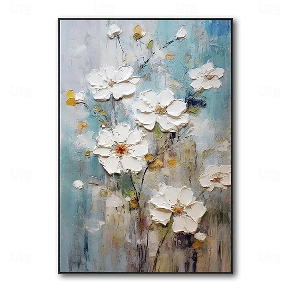 handgemachtes Ölgemälde auf Leinwand, Wandkunst, Dekoration, dickes Öl, weiße abstrakte Blumen für die Inneneinrichtung, gerolltes, rahmenloses, ungedehntes Gemälde 2025 - $54.99 –P1
