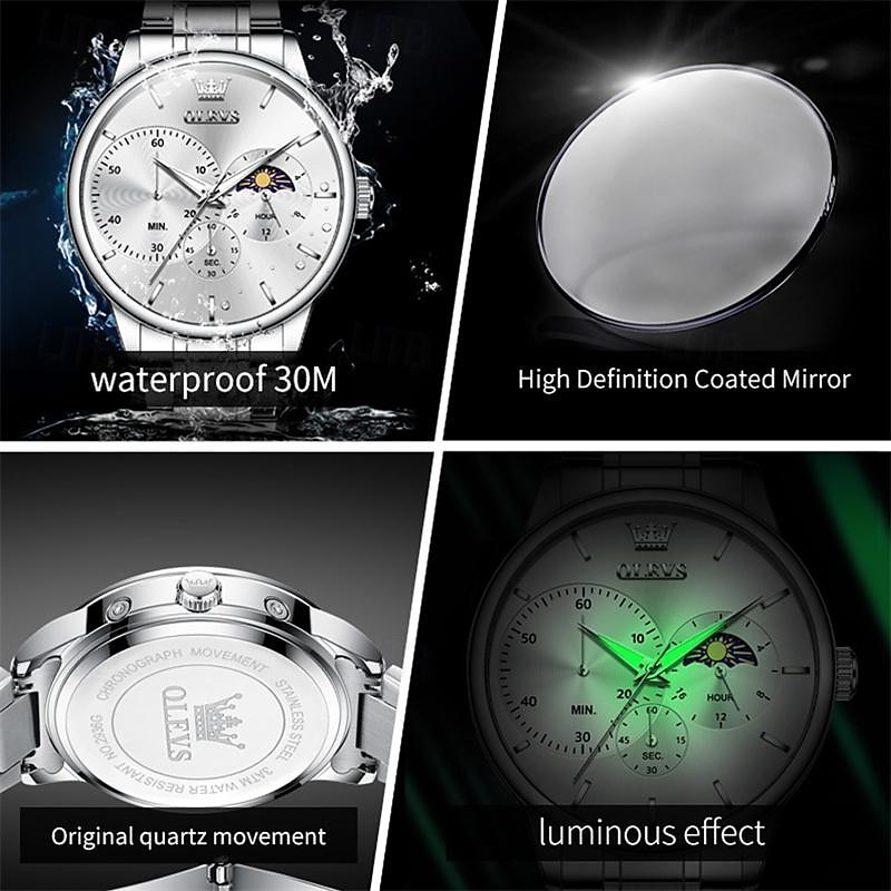 New Olevs Brand Business Men'S Watch Luminous Chronograph 24-Hour Indication Fashion Trend Leisure Multifunction Quartz Watch Steel Belt Waterproof Sports Men'S Wristwatch 2025 - $31.99 –P8