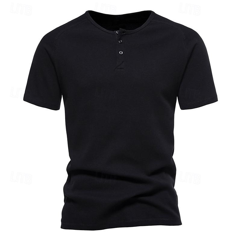 Pánské Tričko s knoflíkem Tričko Tričko Henley Trička Krátký rukáv Henley Jaro léto Bez vzoru Pit Strip Módní Designové Základní Dovolená ulice Jdeme ven Černá Bílá Námořnická modř Top tričko pro muže 2025 - $20.99 –P4