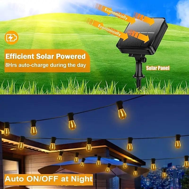 Solar Vintage Bulb String Lights, Christmas Waterproof Fairy Lights with 10/20/30 LED Shatterproof Bulbs & 8 Twinkle Modes for Holiday,Xmas, Wedding & Camping Decor 2025 - $27.99 –P4