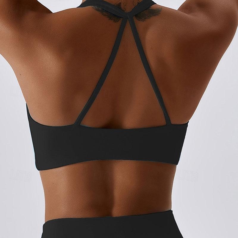 Dames Lichte ondersteuning Sport bh's Running BH Open achterkant Gekruiste rug Goede top Gewatteerd Fitness Recreatiesport Hardlopen Ademend Lichtgewicht Zacht Zwart Roze Marine Blauw Effen 2025 - $31.99 –P15