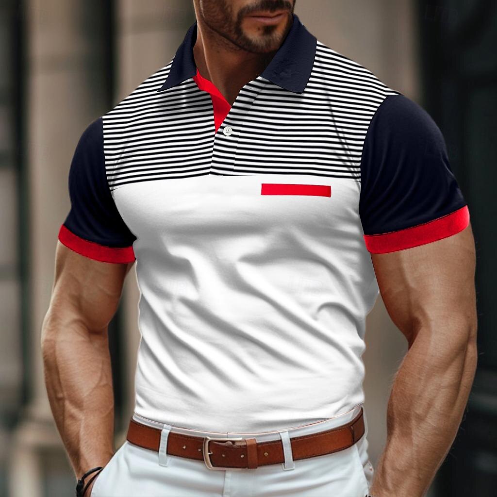 Homens Camiseta Polo Camisa de golfe Casual Feriado gola pólo com nervuras Manga Curta Moda Básico Bloco de cor Riscas Clássico Verão Normal Branco Amarelo Vinho Azul Marinho Azul Céu Camiseta Polo de 2025 por $22.99 –P9