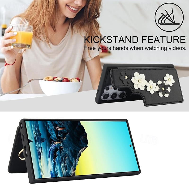 телефон Кейс для Назначение SSamsung Galaxy S25 S24 S23 S22 Плюс Ультра S23 ФЕ A55 5G А35 5G A15 A14 A34 Кейс на заднюю панель со стендом Магнитный с ремешком Ретро Цветочный Цветочный ТПУ Кожа PU 2025 - $18.99 –P11