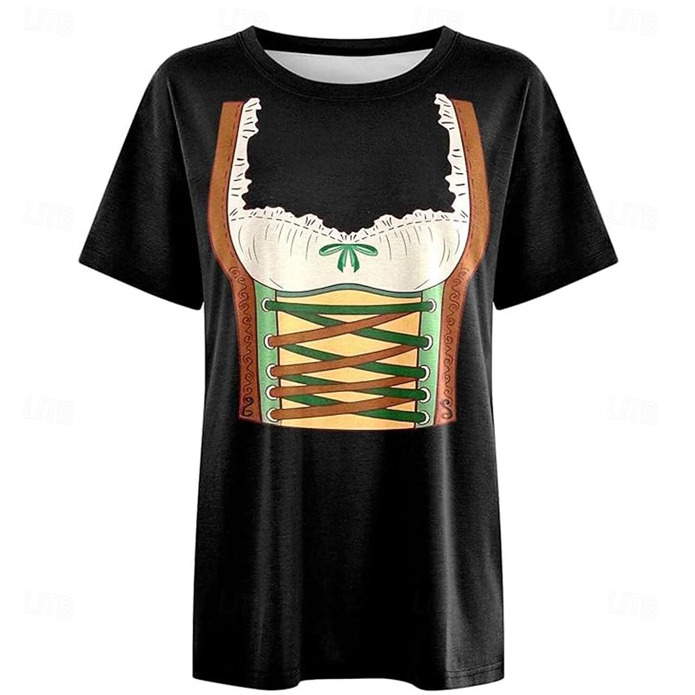 T-Shirt Lederhosen 3D Lässig Streetstyle T-Shirt Ärmel für Damen Erwachsene Heißprägen  für Karneval Oktoberfestbier Party Alltagstauglich 2026 - $20.99 –P8