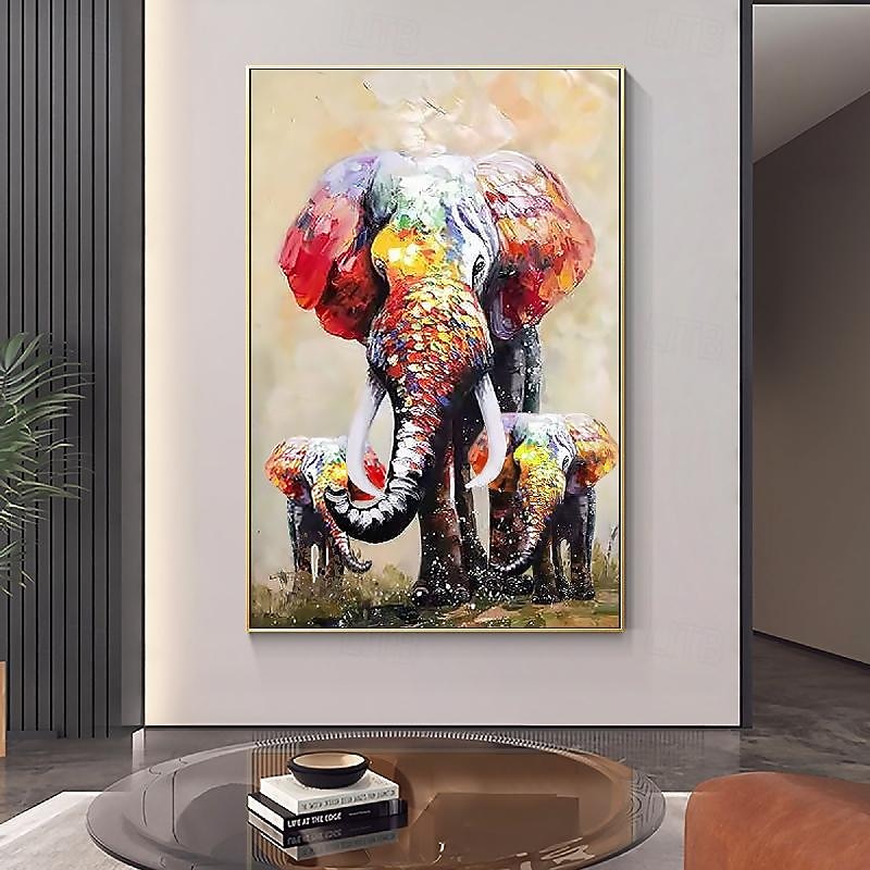 handmålad impressionistisk elefant oljemålning på duk- samtida flerfärgad safari djur oljemålning fin konst vilka lysande färger elefant målning för sovrum kontor väggdekoration 2025 - $108.99 –P3