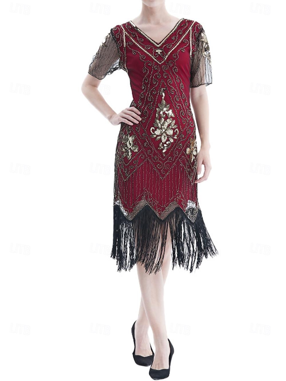 Roaring 20s 1920s Cocktail Dress Flapper Dress Dress Prom Dress The Great Gatsby Charleston Sequins Tassel Fringe Women's Halloween Carnival Masquerade Carnival Wedding Wedding Guest Adults' Dress 2025 - $43.99 –P4