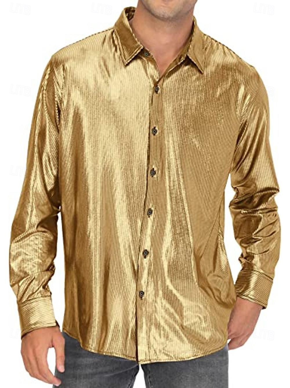 Disko 1980er Glänzend Metallisch Bluse / Hemd Maskerade Disco Einfarbig Herren Karnevalskostüm Maskerade Party / Abend Pride Parade Pride-Monat Erwachsene Hemd 2025 - $23.99 –P13