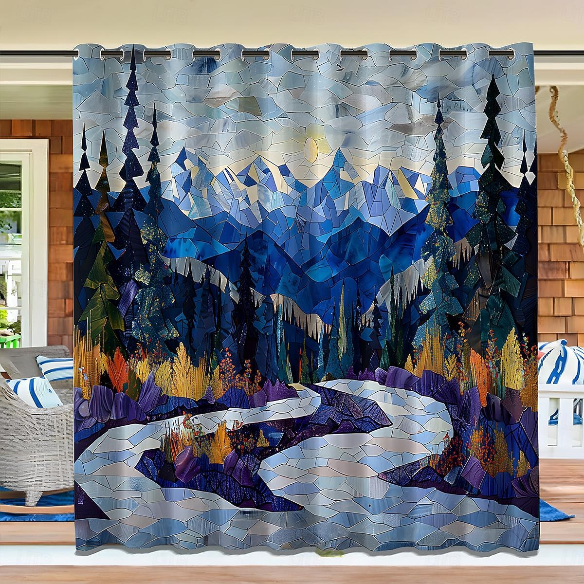 privacidade de cortina externa à prova d'água, cortinas deslizantes para pátio, cortinas de pérgula com ilhós e paisagem florestal para gazebo, varanda, varanda, festa, 1 painel de 2026 por $41.99 –P15