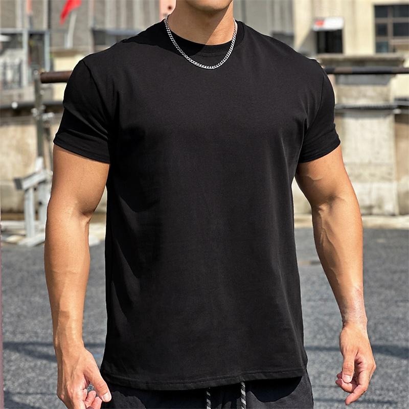 Men's Solid Colored Running T-Shirt Summer Short Sleeve Casual Athleisure Cotton Quick Dry Soft Breathable Gym Workout Running Walking Jogging Dark Grey Black White Sportswear Activewear 2026 - $20.99 –P10