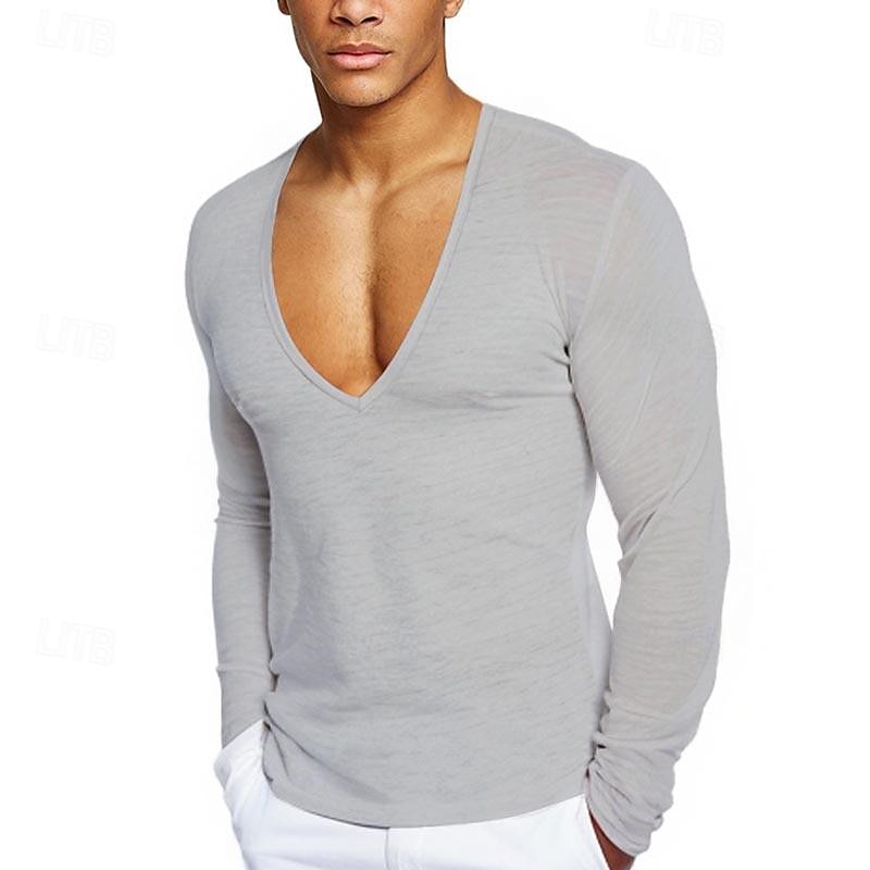 Men's T Shirt Tee Tee Top Long Sleeve Shirt Long Sleeve V Neck Spring & Fall Plain Fashion Designer Basic Vacation Street Going out Wine Black White Top Tee for Men 2025 - $18.99 –P2