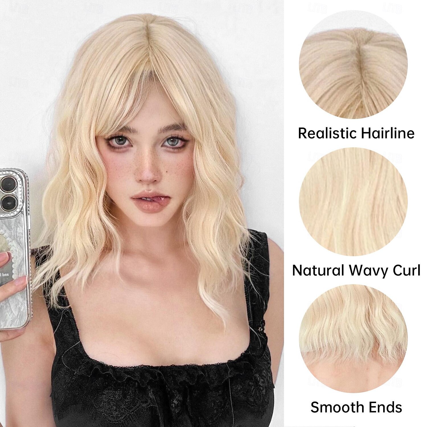 12 inch synthetische pruiken voor damespruik witblond kort krullend bobohaar met pony mode mooi feest 2025 - $19.49 –P2