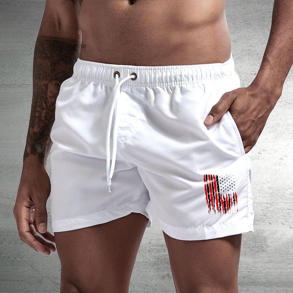 Homens Bermuda de Surf Shorts de Natação Calção Justo de Natação Com Cordão com forro de malha Cintura elástica Bandeiras Conforto Secagem Rápida Curto Feriado Praia Final de semana Moda Casual Preto de 2025 por $13.99 –P5