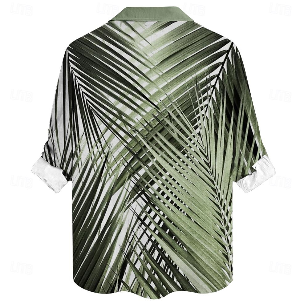 Voor heren Palmblad Tropische planten Hawaiiaans overhemd Aloha-shirt Lange mouw Overhemd Opstaand Hawaii Toevlucht Buiten Vakantie Feest Geel blauw Groen S M L 2025 - $26.99 –P4