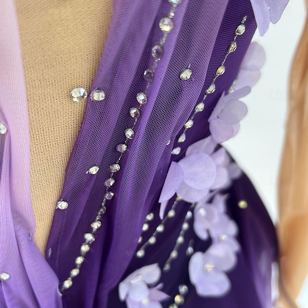 Rochie de Patinaj Artistic Pentru femei Fete Πατινάζ στο πάγο Rochii Mov Mâneci cu Gaura Vopsirea Halo Înaltă Elasticitate Profesional Competiție Ținută Patinaj Termic cald Cristale / Strasuri Manșon 2026 - $335.69 –P7