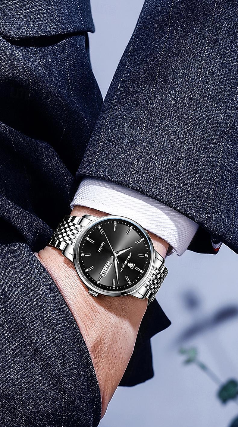 POEDAGAR Men Quartz Watch Minimalist Large Dial Fashion Business Luminous Calendar Date Week Waterproof Steel Watch 2025 - $21.99 –P4