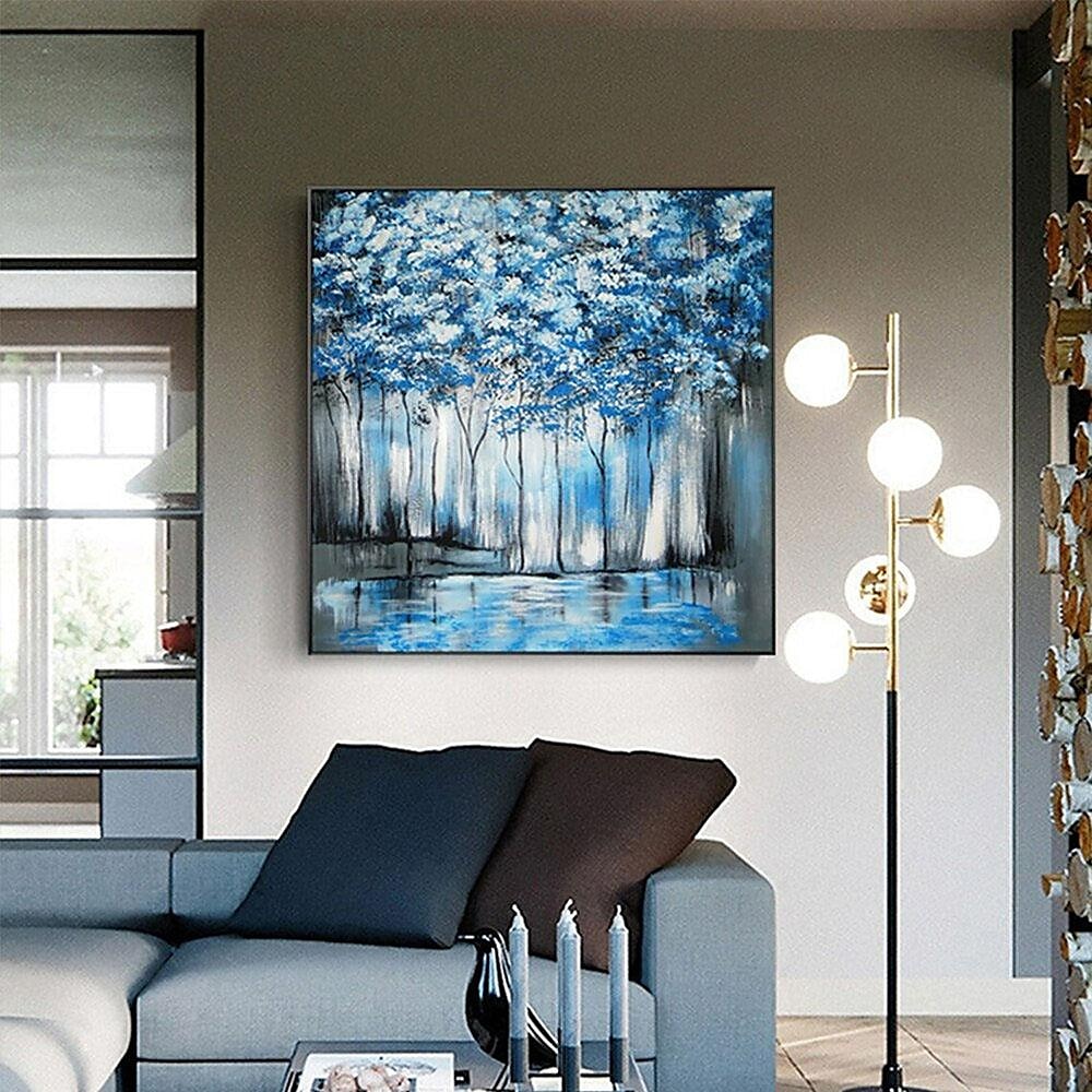reines handgemaltes Ölgemälde blauer Wald nordisches abstraktes dekoratives Gemälde Wohnzimmer Veranda Leinwandkunst atmosphärisches Wandbild 2025 - $116.99 –P5