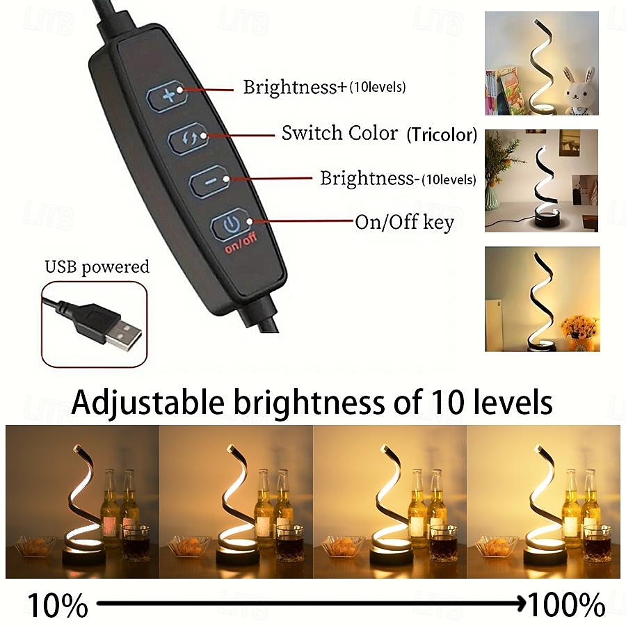 LED Spiral Table Lamp, Modern Simple Bedside Night Light Tri-Colors Dimmable USB Powered Creative Atmosphere Desk Lamp Home Bedroom Office Desktop Decoration Ornaments 1PC 2026 - $28.99 –P7