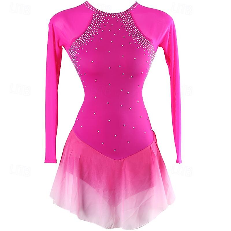Kunstschaatsjurk Dames Voor meisjes Schaatsen Jurken Rode roos Lapwerk Open achterkant Netstof Spandex Hoge Elasticiteit Opleiding Oefenen Professioneel Kunstschaatskleding Klassiek Kristal 2025 - $117.99 –P1