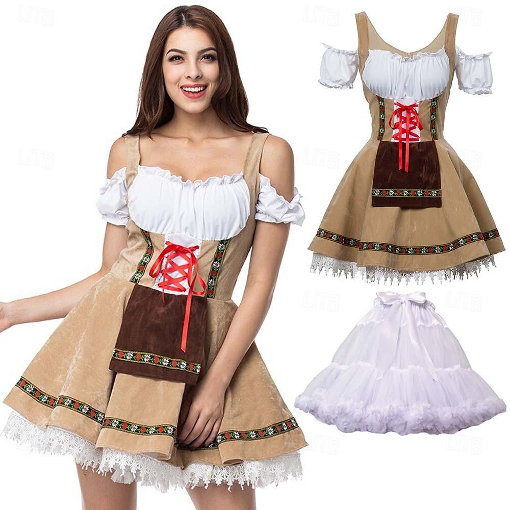 Carnival Oktoberfest Beer Outfits Petticoat Hoop Skirt Tutu Maid German Munich Wiesn Women's Traditional Style Cloth Dress Apron 2025 - $50.89 –P10