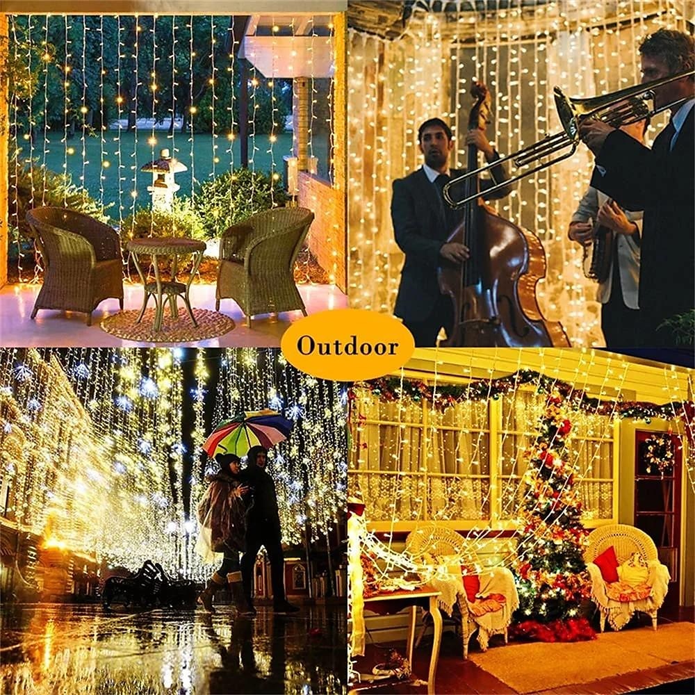Elegant Wedding Reception Party Outdoor Solar LED String Lights, USB Charging Curtain Fairy Lights 3*3m, Christmas Icicle String Lights Waterfall Lamp Wedding Room Garland Garden Outdoor Decor 2025 - $42.99 –P6