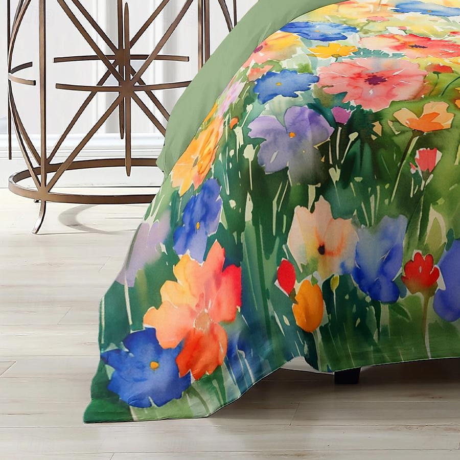 100% bomull fargerik blekk blomst 3-delt dynesett for hotell soverom gjesterom hotell sengetøy komfortabelt sett 1 dynetrekk 2 putevar sengesett 2025 - $60.99 –P8