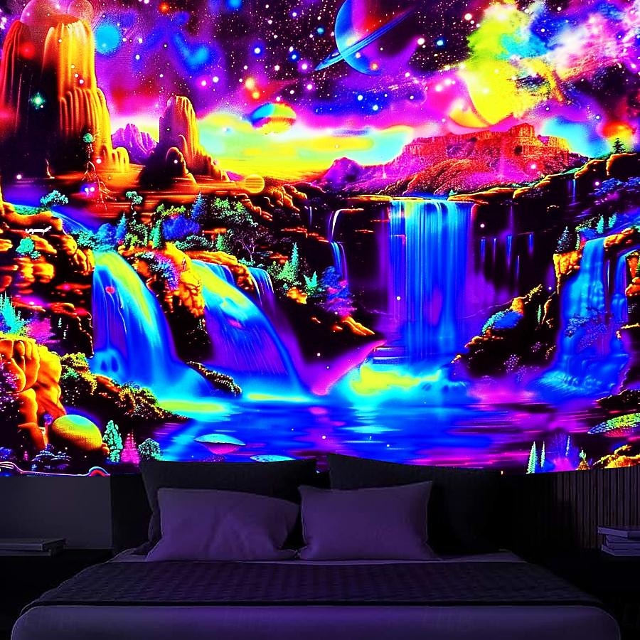 blacklight ταπετσαρία uv αντιδραστική λάμψη στη σκοτεινή λάμψη πάρτι νέον φαντασίας καταρράκτης ουράνιο τόξο ψυχεδελικό trippy ομιχλώδης κρεμαστή ταπετσαρία τοίχου τοιχογραφία για κρεβατοκάμαρα 2025 - $18.99 –P9