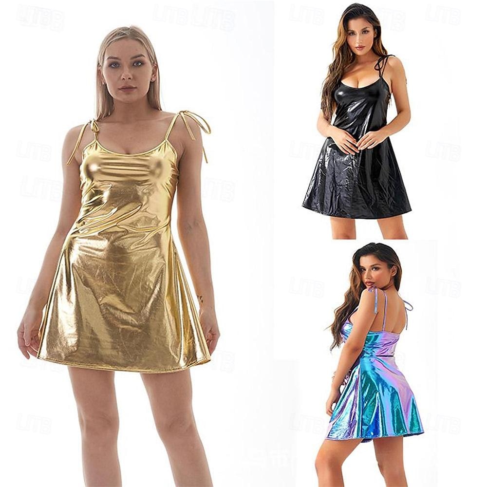 Metallico Anni '80 Lattice Lucido Mini abito Disco Costume Per donna Costume di Carnevale Halloween Carnevale Mascherata Festa / Sera Parata dell'Orgoglio Mese dell'orgoglio Adulti Vestito del 2025 a GBP £13.45 –P1