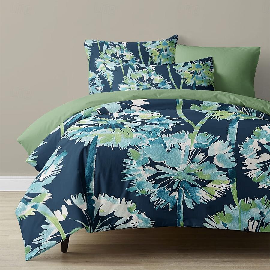 blått bläck illustration blomma 3-delat påslakanset för hotellrum gästrum hotell sängkläder bekvämt set 1 påslakan 2 örngott 2025 - $60.99 –P8