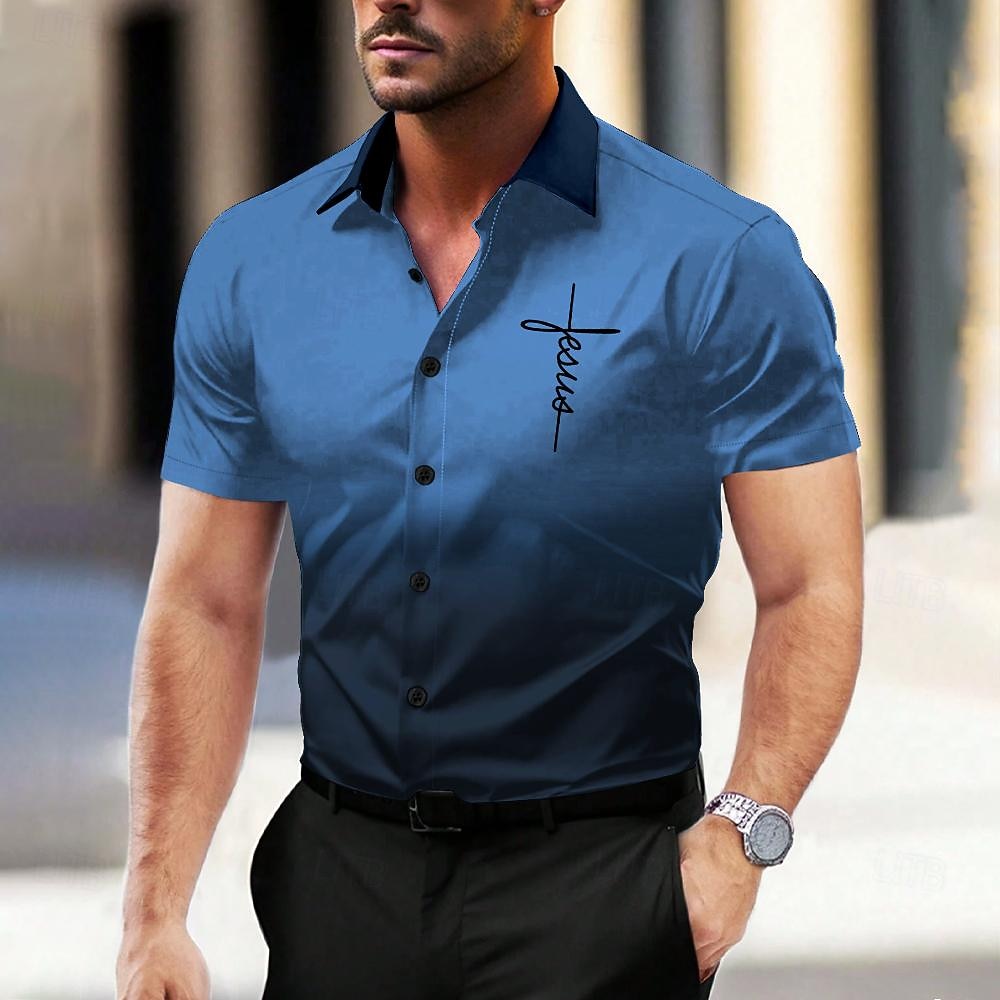 Муж. Рубашка Кнопка рубашка Футболки с принтом на открытом воздухе Отпуск Красный Синий Чернильный синий Лиловый С короткими рукавами Отложной Лето Одежда Кнопка вверх 2026 - $25.99 –P6