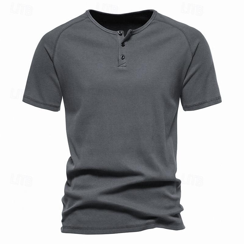 Pánské Tričko s knoflíkem Tričko Tričko Henley Trička Krátký rukáv Henley Jaro léto Bez vzoru Pit Strip Módní Designové Základní Dovolená ulice Jdeme ven Černá Bílá Námořnická modř Top tričko pro muže 2025 - $20.99 –P13