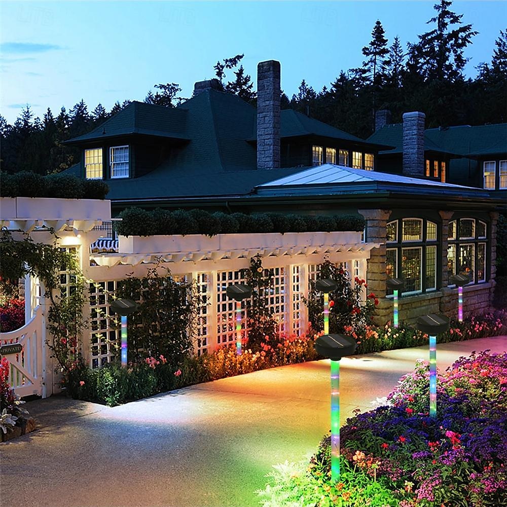 led solcellelys, utendørs solcellelys rgb skiftende plen bakken lampe ip65 vanntett landskap spotlights hage dekorasjon utendørs lys 1 stk 2025 - $27.99 –P4