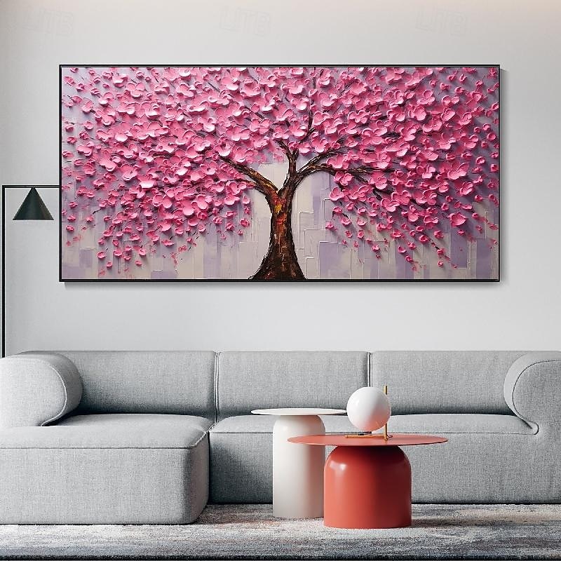 großes 3D dickes Spachtelgemälde handgemachte Boho Landschaft impressionistische Landschaftskunst handgemalt bunte Turm Baum Textur Ölgemälde Kunst große Wandkunst blühende Blumen Malerei 2025 - $66.99 –P9