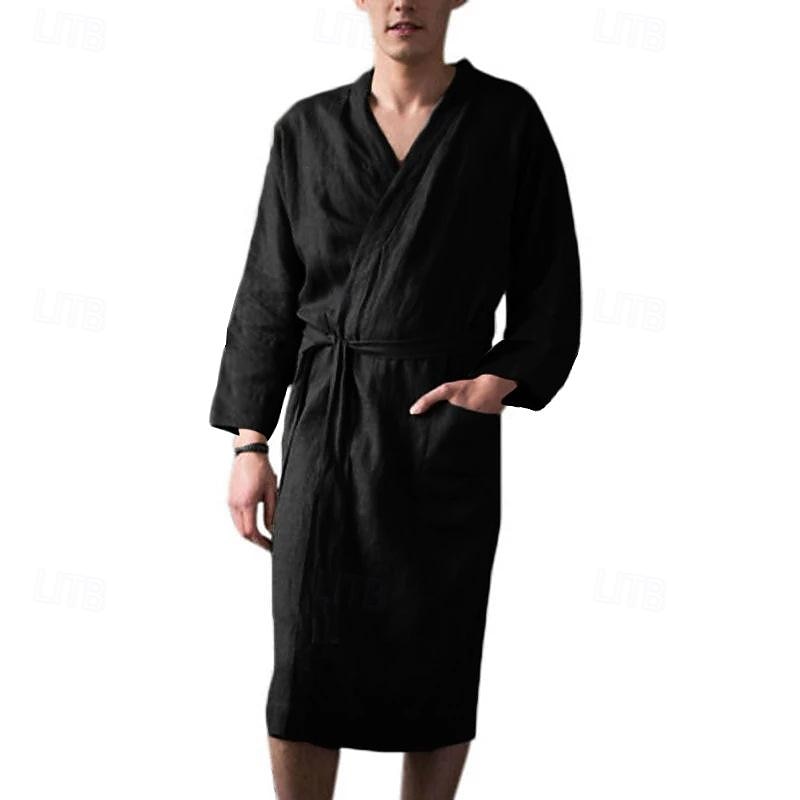 Per uomo Pigiami Accappatoio Liscio Di tendenza Moda Classico Interni Giornaliero Da letto Cotone Comfort Morbido A V Manica lunga Cintura inclusa Estate Primavera Verde del 2025 a $22.99 –P3