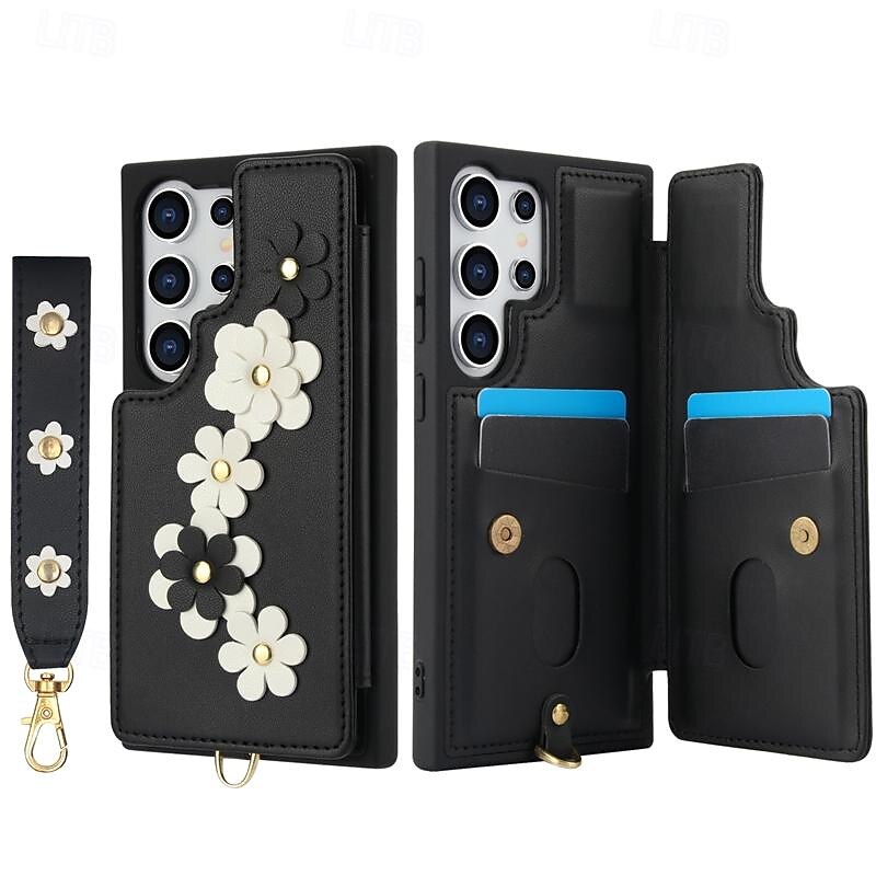 telefone Capinha Para Samsung Galaxy S24 Ultra Plus S23 Ultra Plus S22 Plus Ultra A55 A35 A25 A15 5G A54 A34 A14 S25 Ultra Capa traseira Com Suporte Magnética com cordão Retro flor floral TPU Couro PU de 2025 por $21.99 –P5