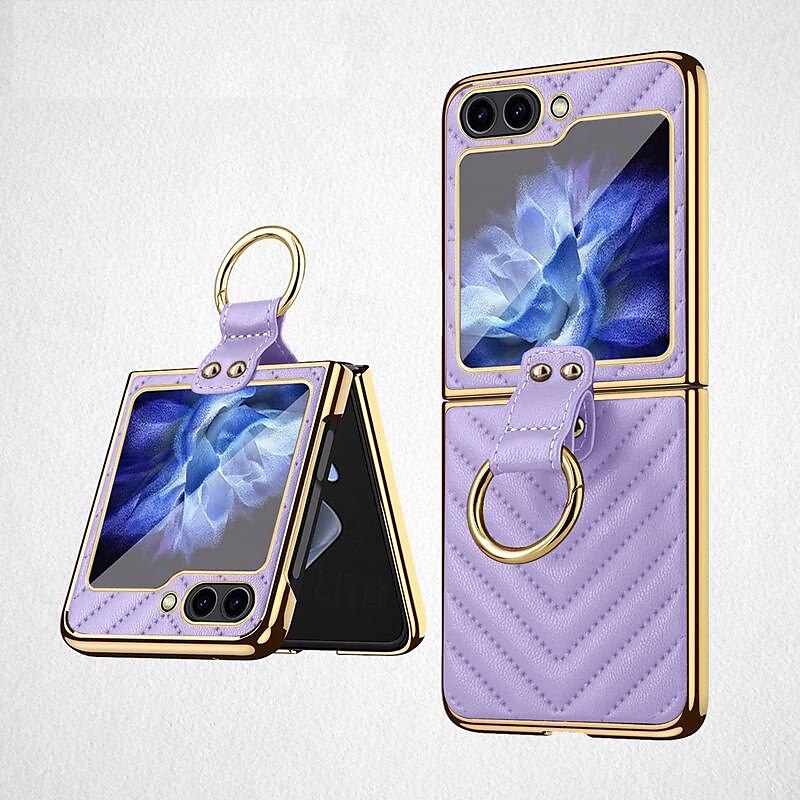 телефон Кейс для Назначение SSamsung Galaxy Z Flip 5 Z Flip 4 Z Flip 3 Кейс на заднюю панель и протектор экрана Кольцо Пряжка Защита от удара Ретро ТПУ Металл Кожа PU 2025 - $27.99 –P14
