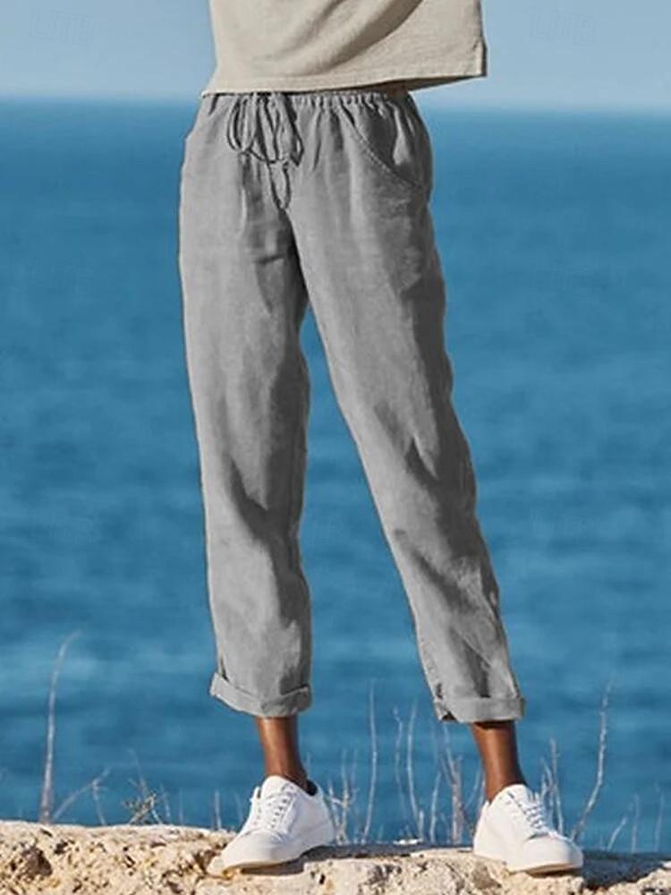 Femme short capri Casual Quotidien Longue Plein Cordon Poches latérales Respirabilité Confortable Non Elastique Fin de semaine Noir Kaki Gris Printemps été Standard de 2025 ? $22.99 –P3